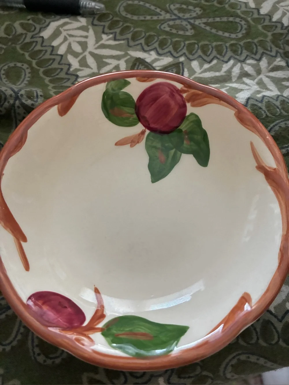 Franciscan Apple Bowls. Two 5”,one 6”. Dating 1963, 1979 & 2004. EC. Handpainted